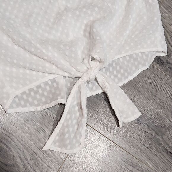 White Golden Yellow Embroidered Flutter Sleeve Tie Waist 100% Cotton Blouse - Picture 2 of 8